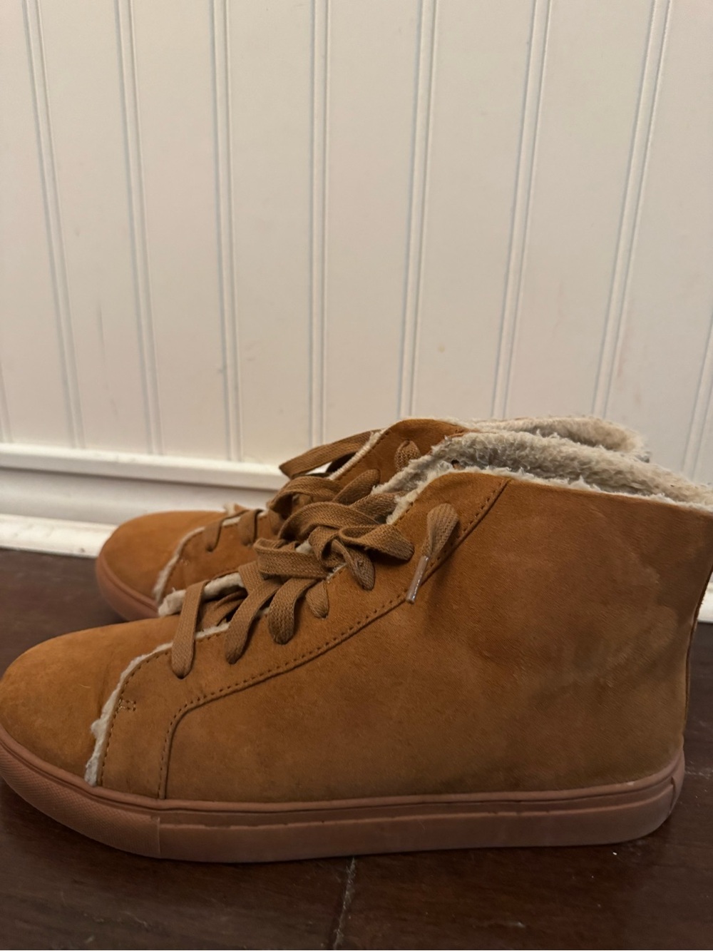 Loft Women’s Camel Faux Suede Faux Shearling Lined Ankle Boots Size 7.5